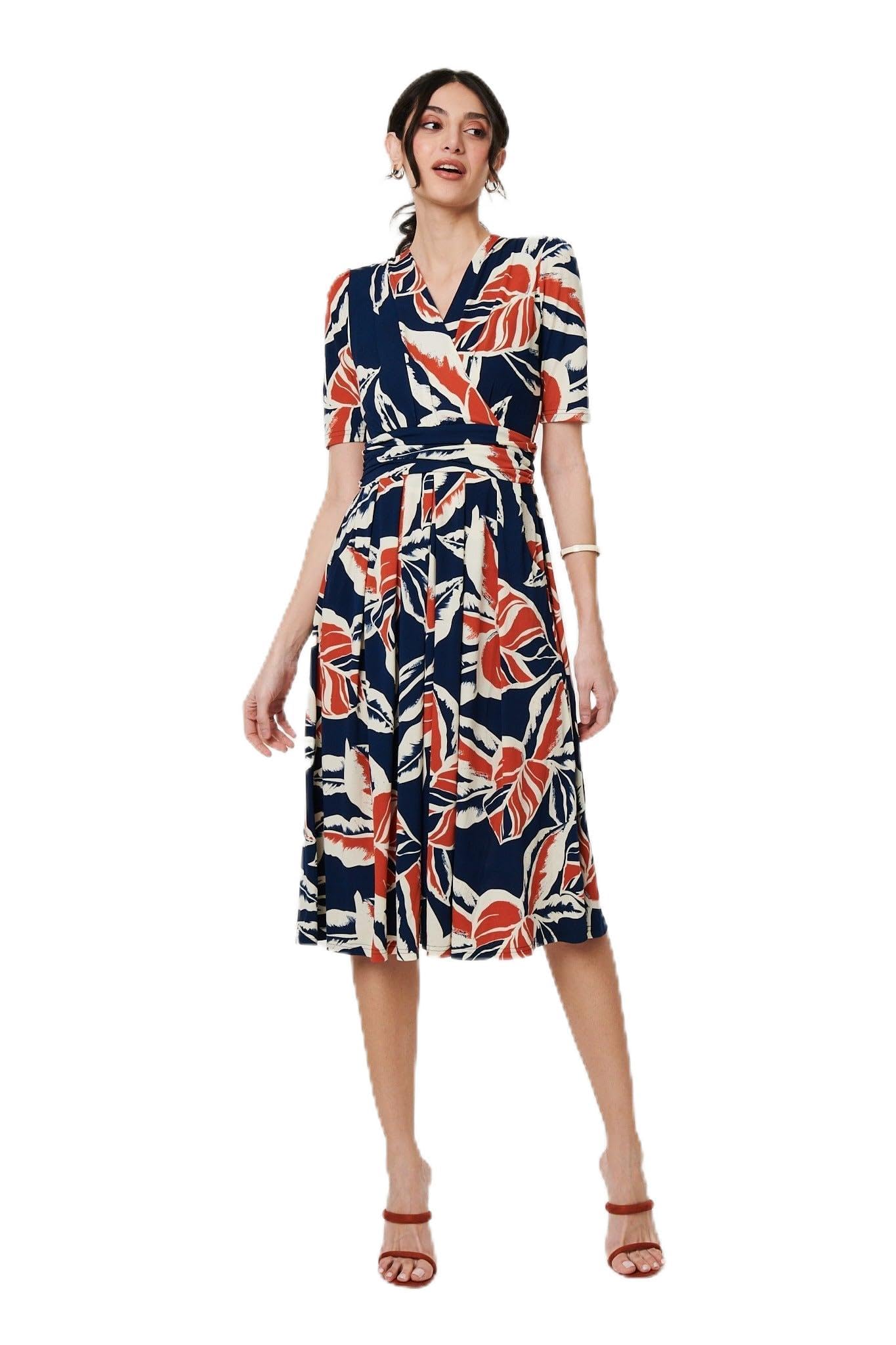 Izabel London Women's Floral V-Neck Pleated Midi Wrap Dress in Blue | Size: 16