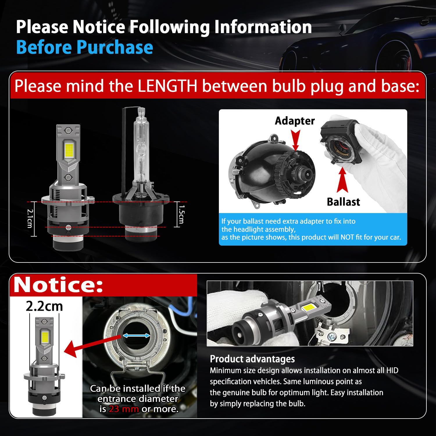 WinPower D2S Lampadina LED 35W 6340LM 6000K Bianco freddo Abbagliante Anabbagliante Xenon HID Kit di conversione, 2 pz.