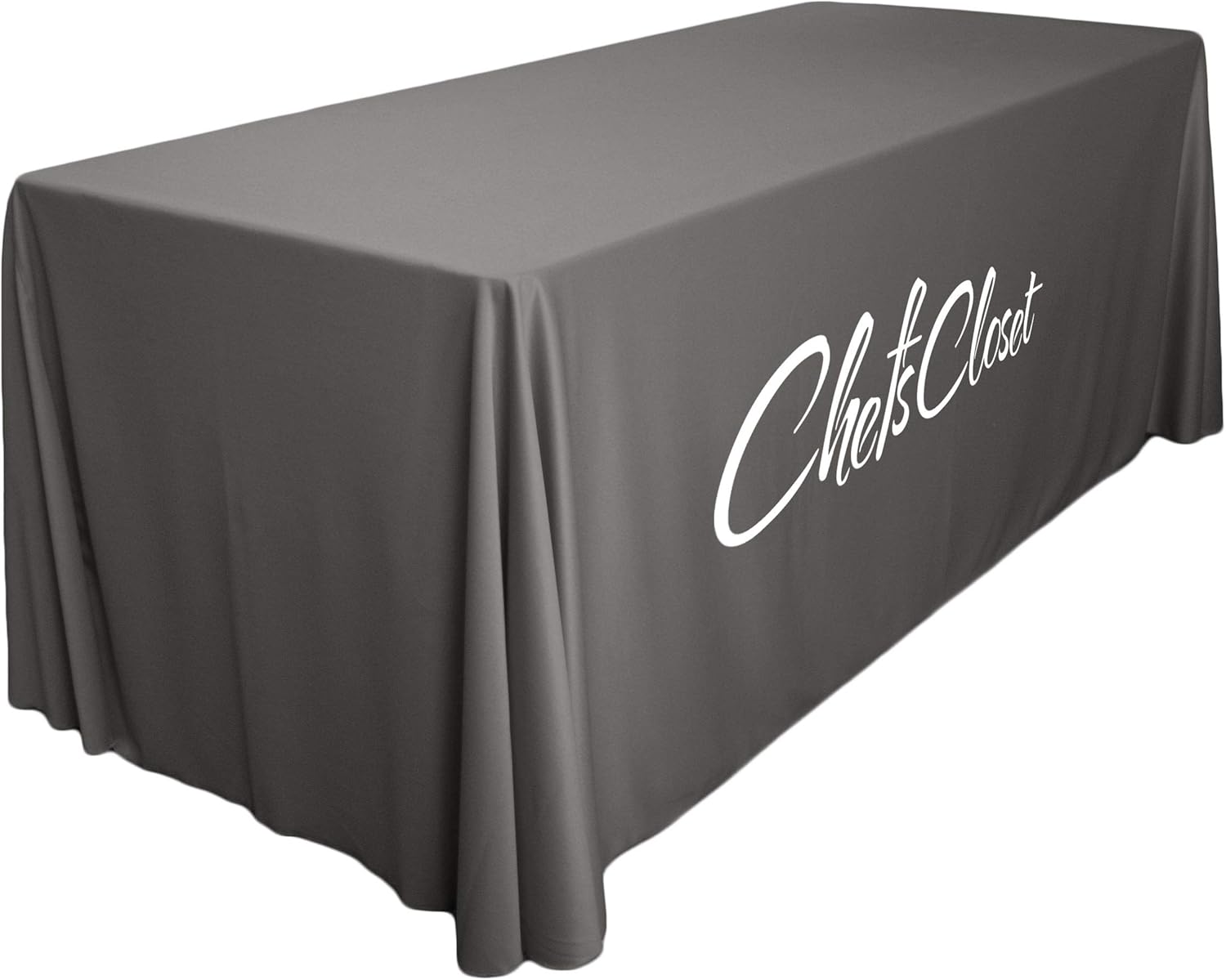 TableLinensforLess Custom Tablecloth with Business Logo | Rectangle, Premium No-Wrinkle Polyknit Personalized Table Cover for Trade Shows, Fairs, & Events (for 6ft Table, Charcoal Grey)