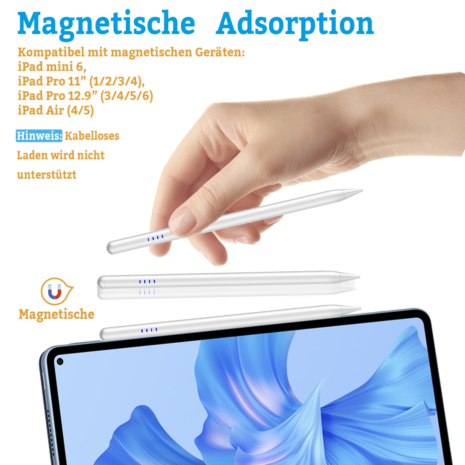 CMARS Penna Apple iPad Ricarica Rapida Rejection Palmo Inclinazione Compatibile iPad 6/7/8/9/10/A16 Mini 5/6 Air 3/4/5/M2/M3/M4 Pro 1/2/3/4/5/6/M4/M5