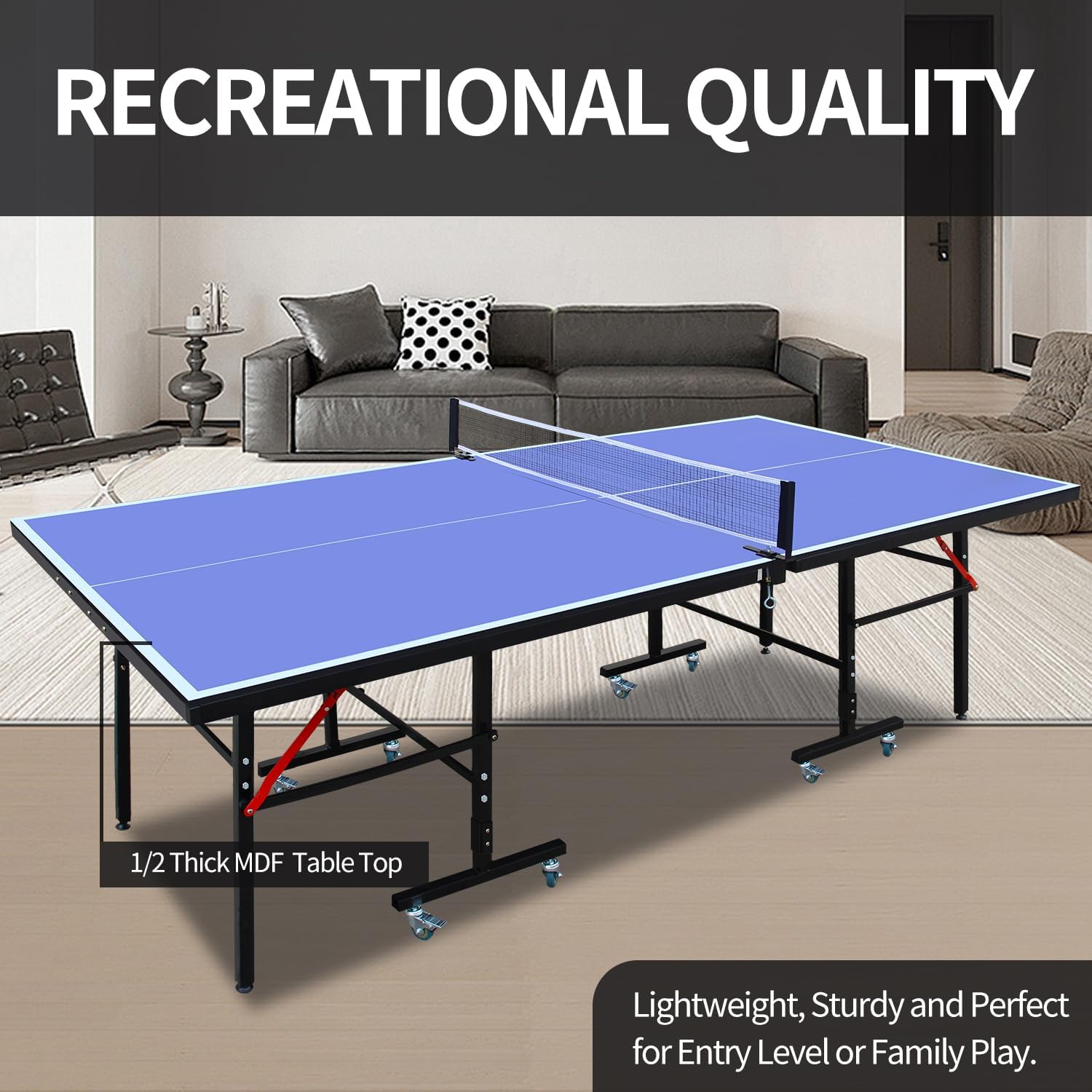 8ft Mid Size Table TTable Foldable Portable Ping Pong Table Set for Indoor Games with Net, 2 Table TPaddles and 3 Balls