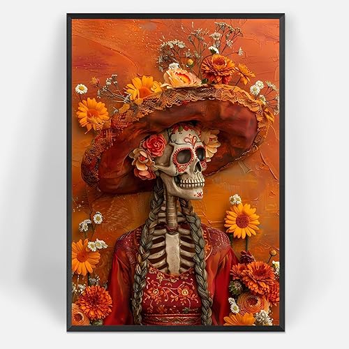 Vista 12 de Vintage Skeleton Vaquero Playing A Guitarra Canvas Posters Mexicano Skull Music Wall Art Whimsical Day Of The Dead Prints Painting For Living Room