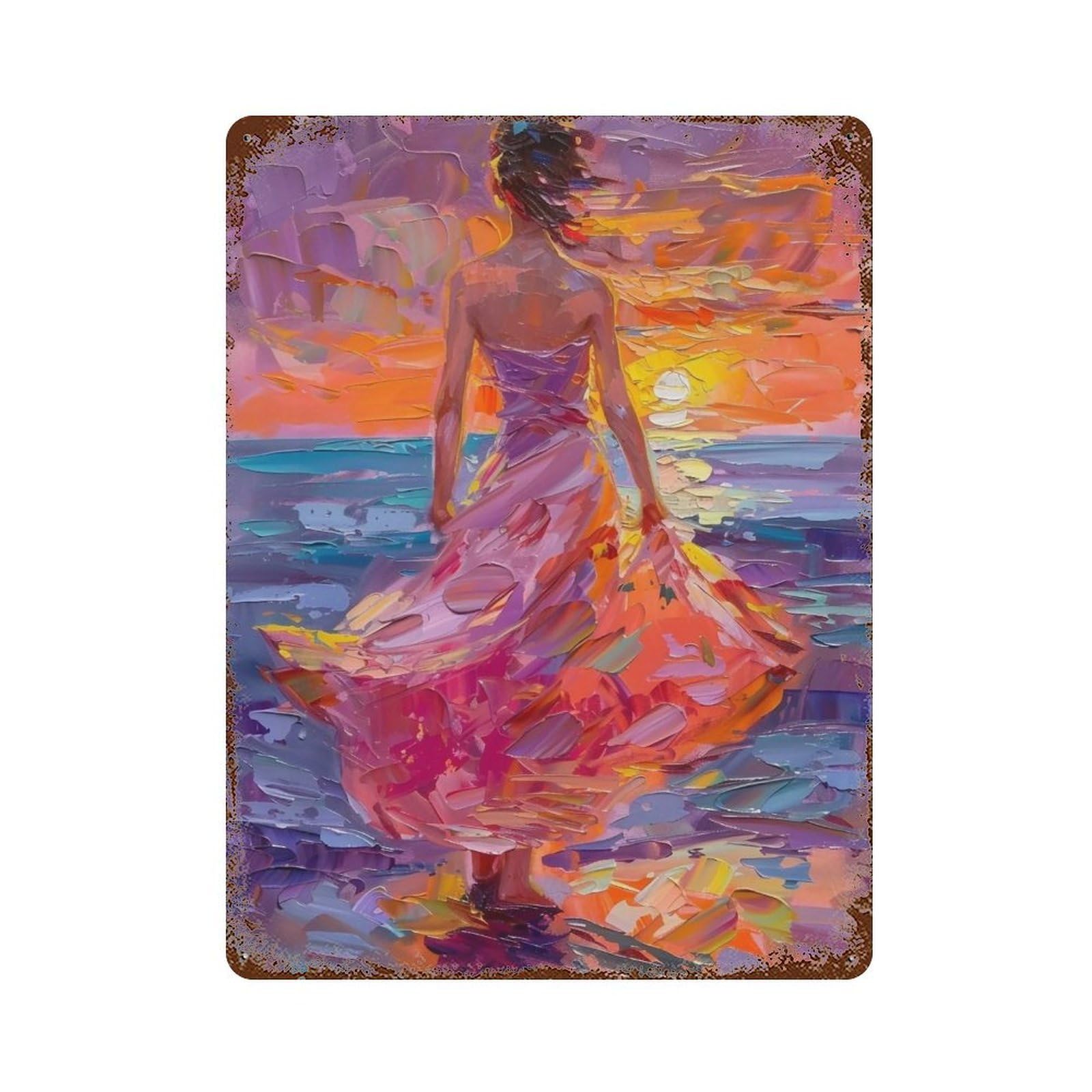HDURYEYRYY Sunset Beach Dancer 02 Wall Retro Iron Vintage Art Metal Tin Sign Poster Modern Home Cofffee Club Art Bar Shop Decor 40x30cm
