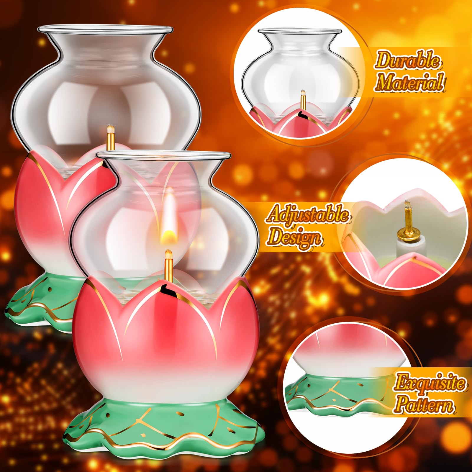 Yexiya Rustikale Öllampenlaterne, groß, klassische Kerosinlampe, Vintage-Kerosin aus Glas mit 2 m extra Öldocht für den Innenbereich, Heimdekoration, Beleuchtung (Lotus), 2 Stück