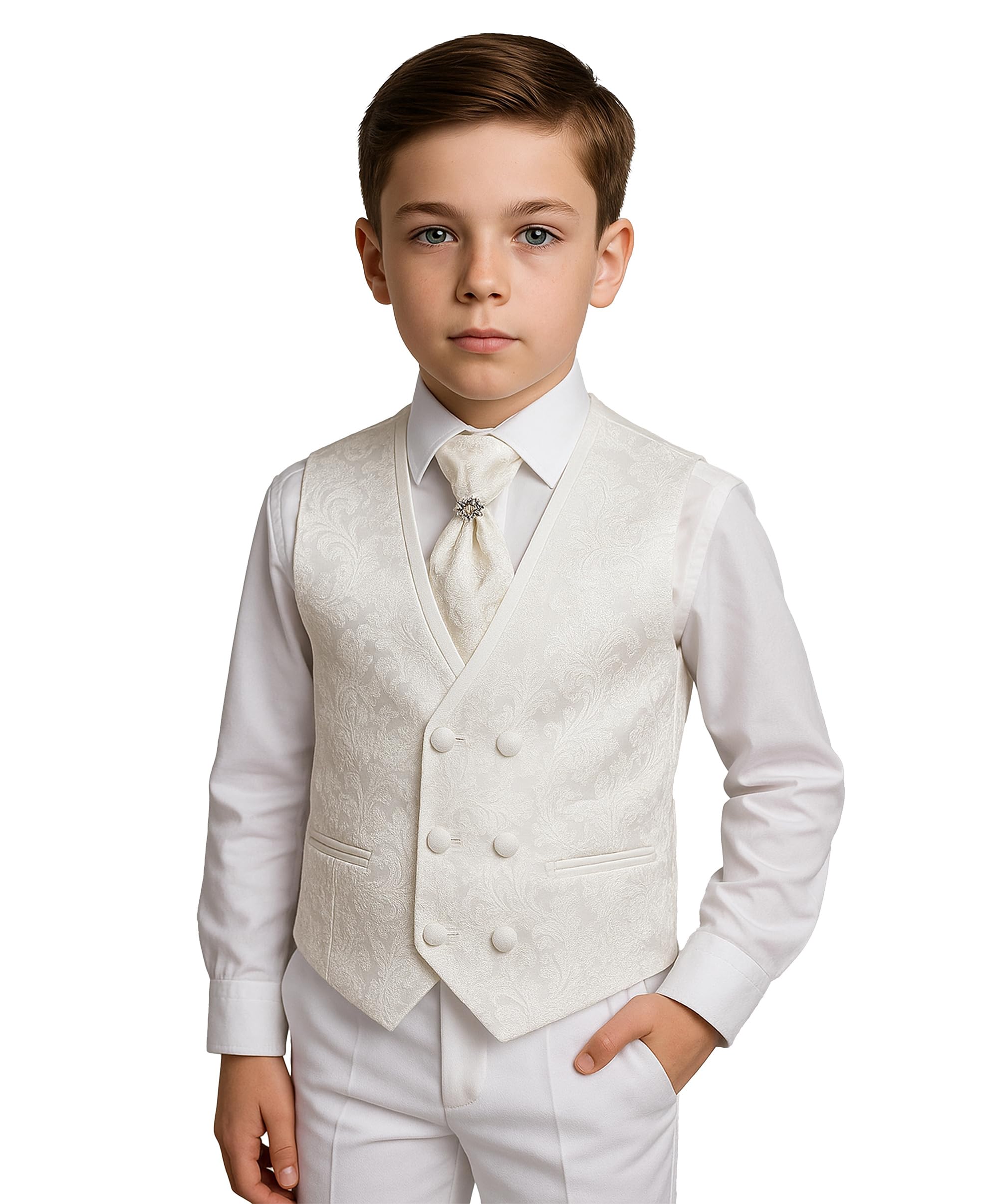 SIRRI Set da 4 Pezzi con Gilet e Cravatta Doppiopetto in Jacquard Paisley per Ragazzi, età 1 Ann