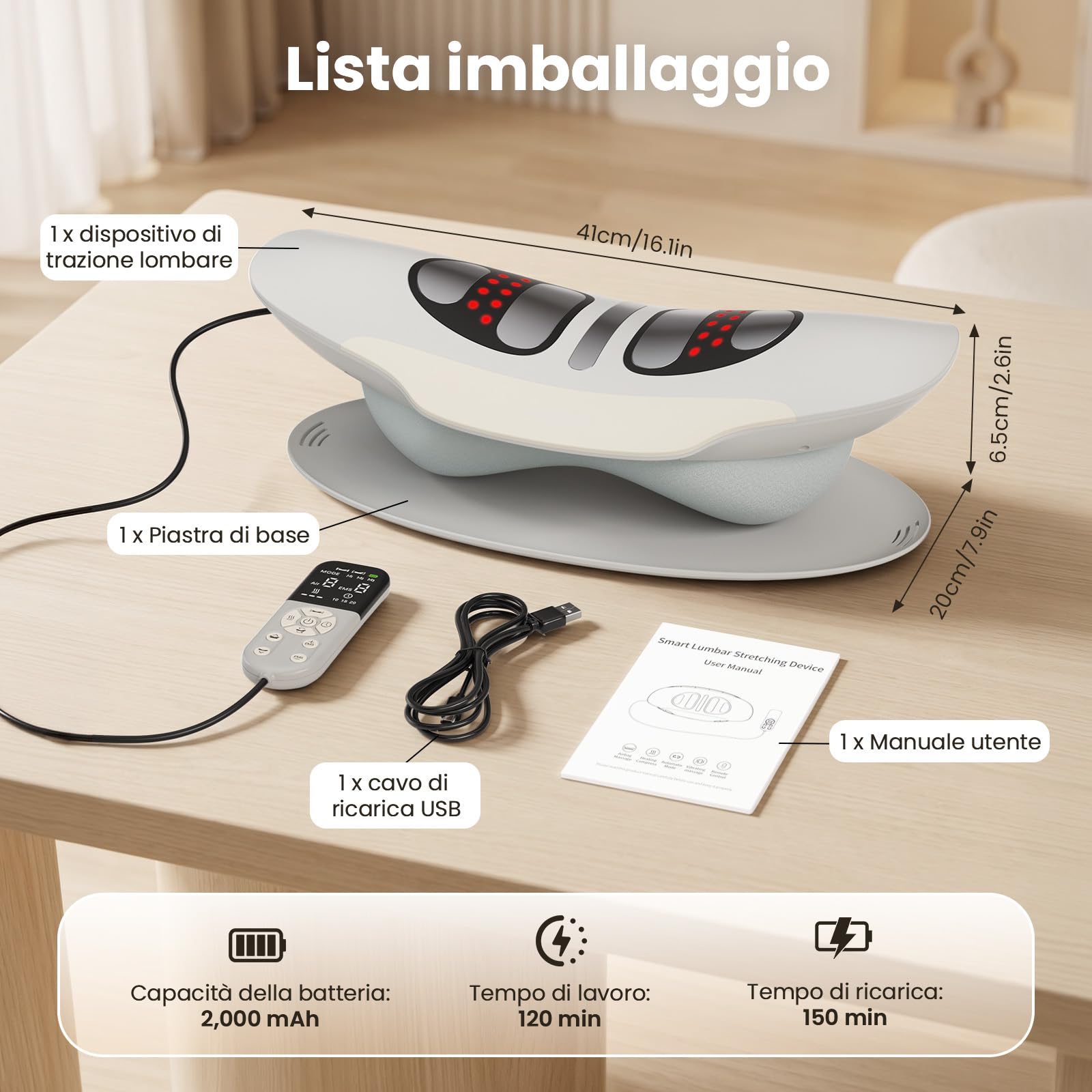 Dispositivo di Trazione Lombare, Massaggiatore Intelligente per Lombare, Sollievo Dolore Schiena & Sciatica, Allungamento Colonna con Oscillazione e Altezza Regolabile, Relax