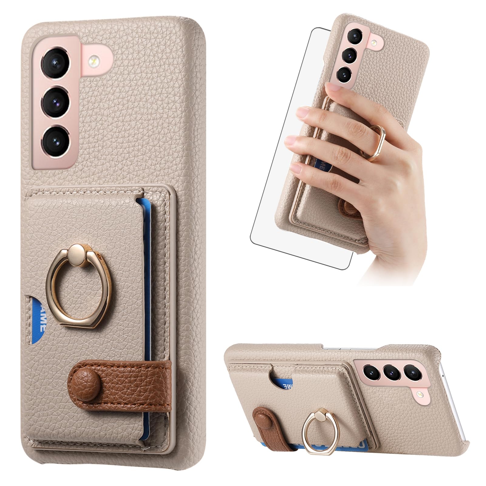 Asuwish Phone Case for Samsung Galaxy S21 5G 6.2 inch Wallet Cover with Tempered Glass Screen Protector and Thin Slim Ring Stand Credit Card Holder Leather Cell Accessories S 21 21S G5 WomenMen White