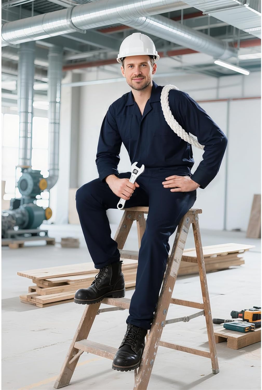 JPXH Men's Coveralls Jumpsuit, Long Sleeve Workwear Costume