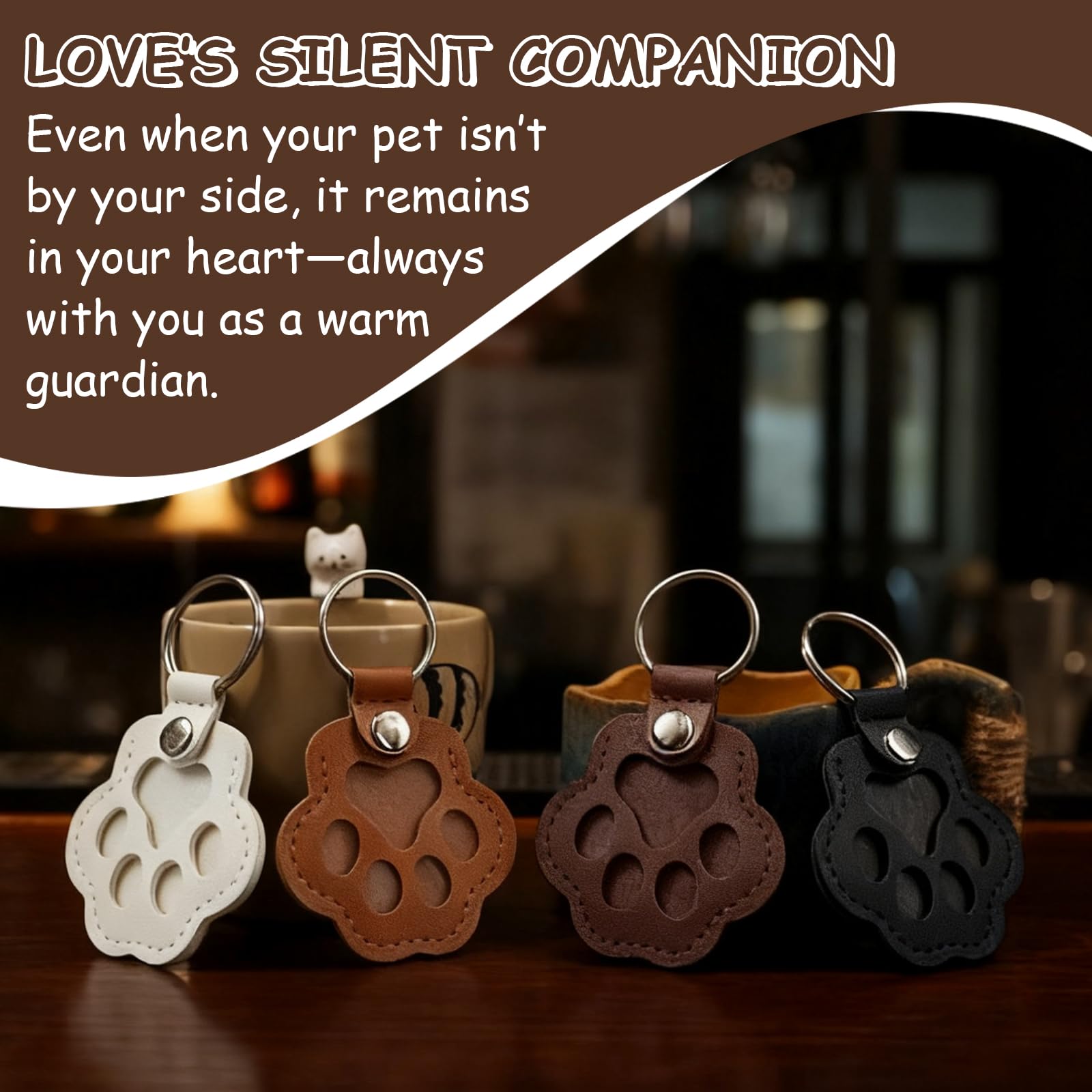4 portachiavi in pelle a forma di zampa di animale domestico, ricordo fatto a mano per gatti e cani, portachiavi commemorativi unici per peli di animali domestici, simpatici regali in