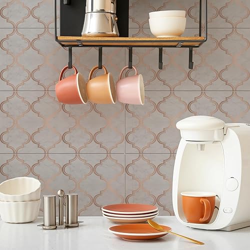 Miniatura 38 de Lukery Peel and Stick Tile Waterproof Backsplash for Kitchen Flower Tile Stickers Self-Adhesive Floor Tile PVC Wall Tile DIY Tile Decals, Grey