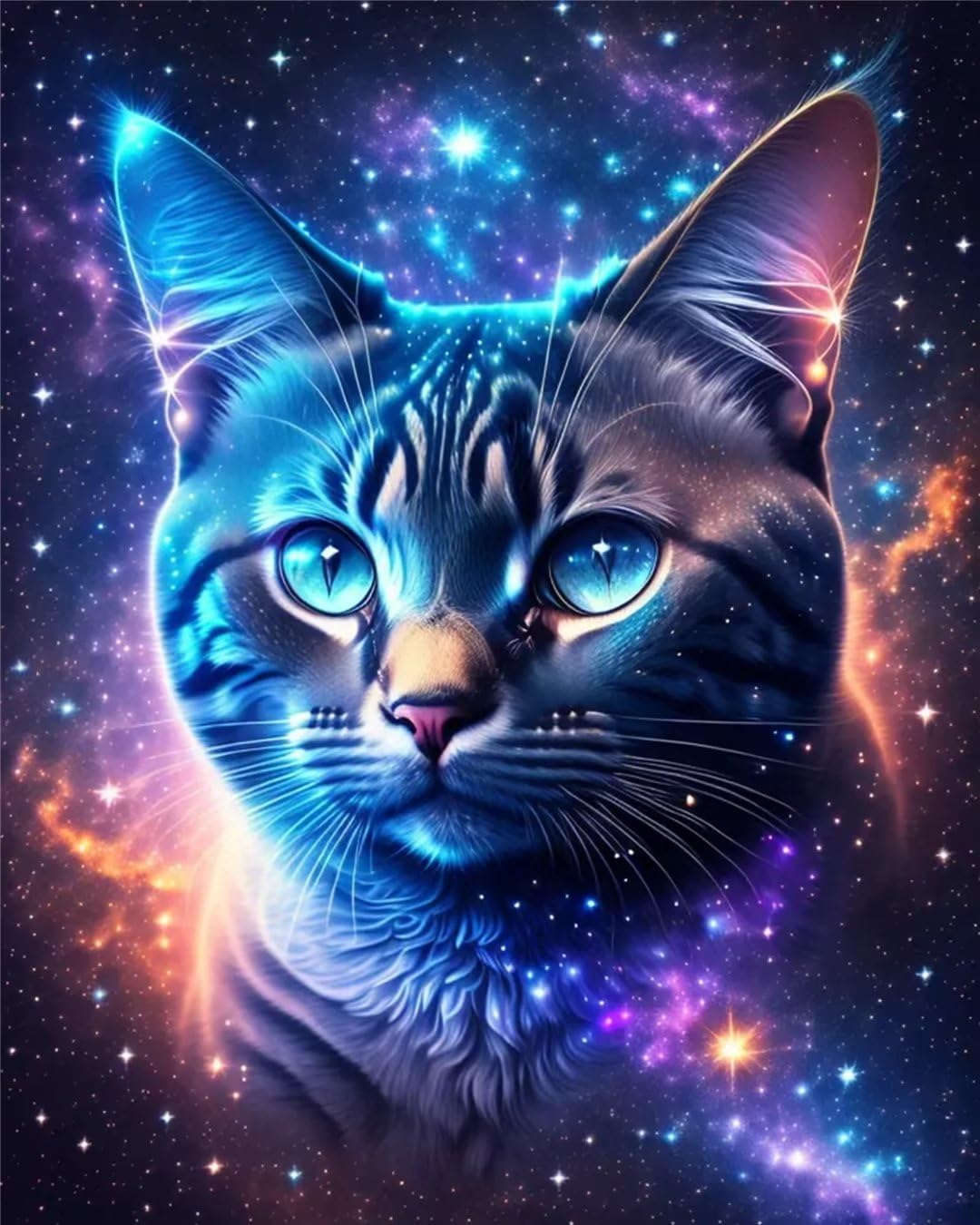 5D Diamond Painting kit Complet Chat étoilé, grand format cristal painting 70x90cm