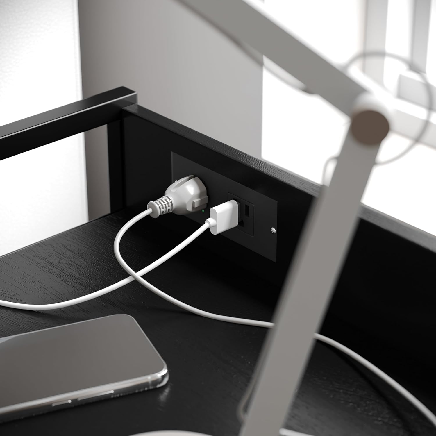 Flash Furniture Sodano 4-Drawer Nightstand with Charging Station, 2 USB Ports, 1 Outlet, Fabric Drawers, Wood Handles, Metal Frame, Charcoal/Black