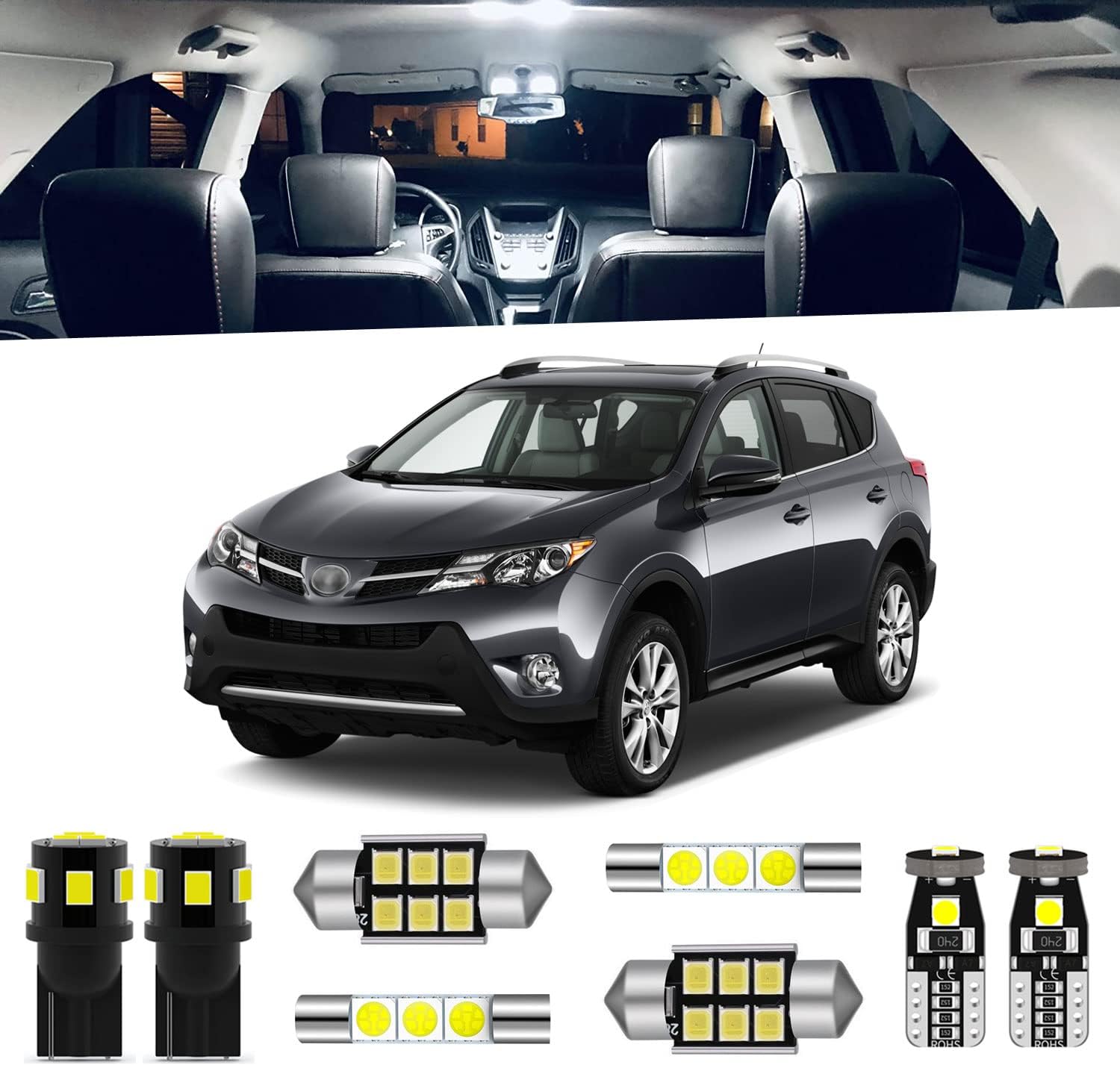 8-Pieces RAV4 LED Interior Light Kit for Toyota RAV4 2006 2007 2008 2009 2010 2011 2012 2013 2014 2015 White 6000K Interior LED Lighting Package + License Plate Lights, Install Tool