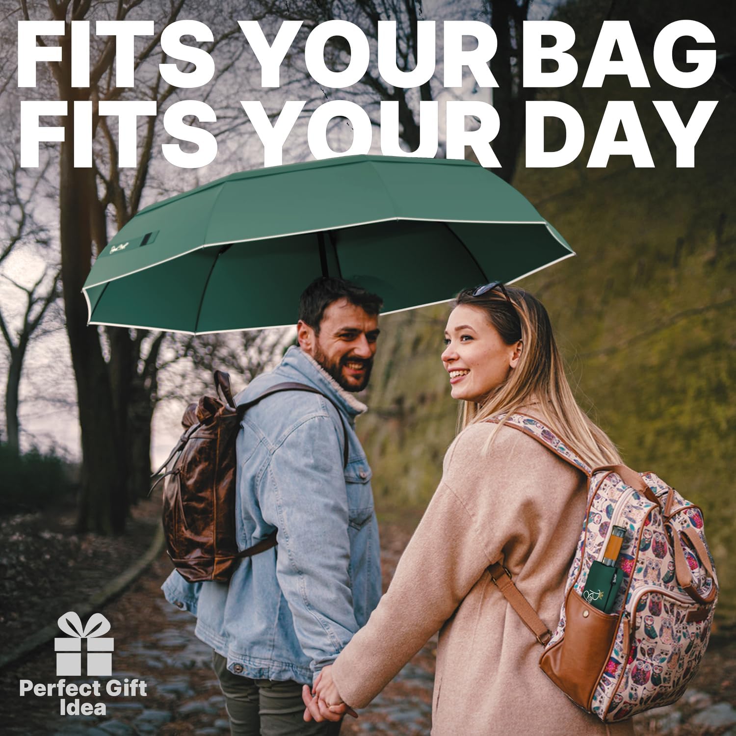 Royal Walk Windproof Folding Travel Umbrella Compact and Strong Luxurious Real Wood Handle Automatic Open Close Vented Double Canopy for Men and Women