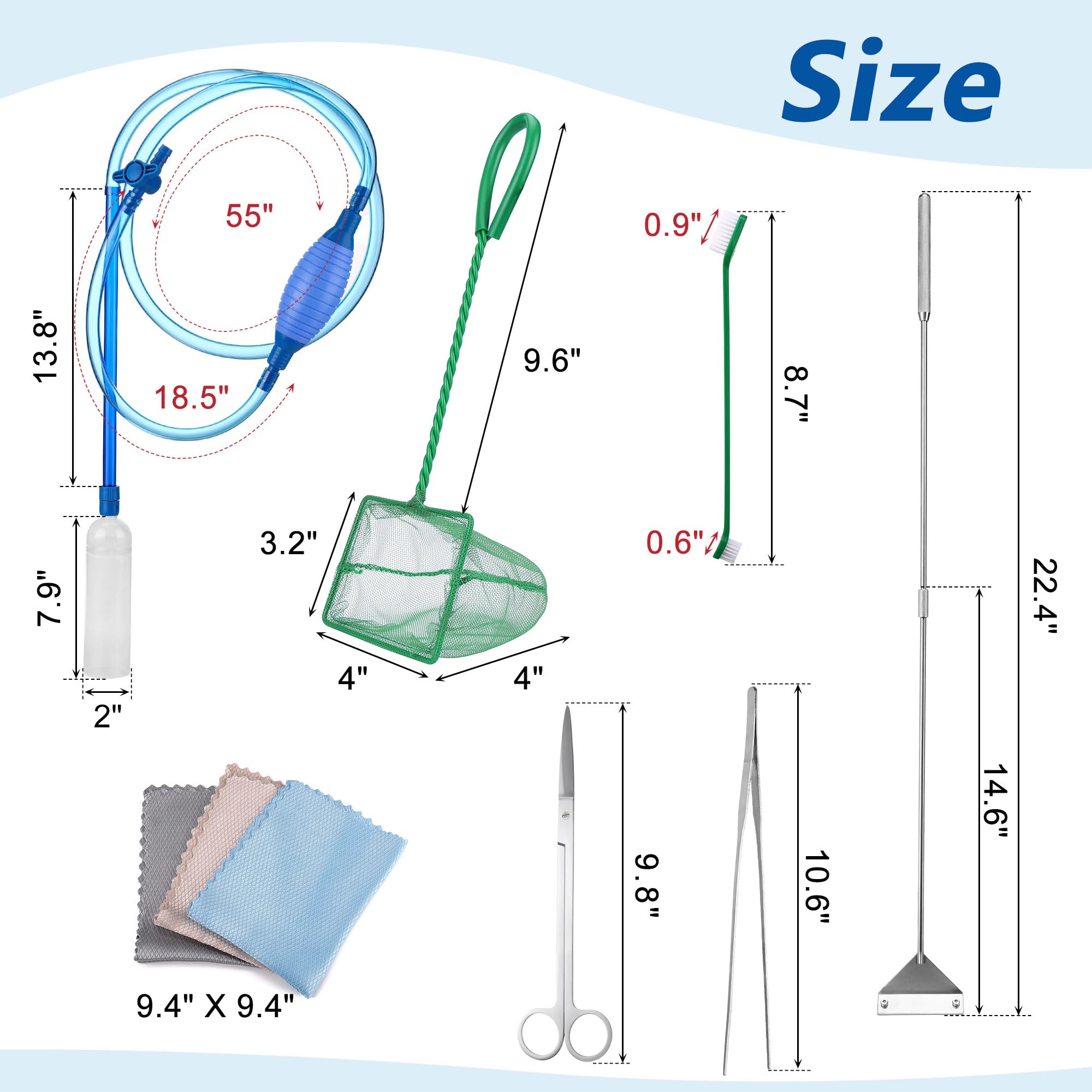 Lpraer Siphon d'aquarium de 2,6 m - Kit d'outils pour changer l'eau - Nettoyage du sable et du gravier - Compatible avec différentes tailles de réservoir