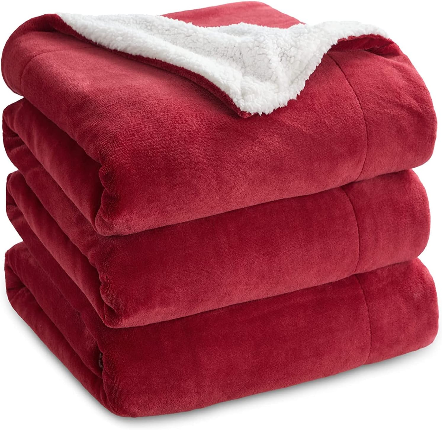 Polyester Micromink Summer AC/Mild Winter/Heavy Winter Sherpa Blanket Super Soft Flannel Solid/Plain White & Red, Size 150 x 228 Cms (Approx 4x7 ft) (Single)