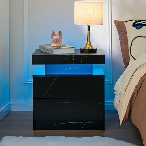 Miniatura 61 de Generic Juego de 2 Mesita de noche con 2 cajones, mesa de noche con cajones para muebles de dormitorio, mesa auxiliar con luz LED Blanco,Negro