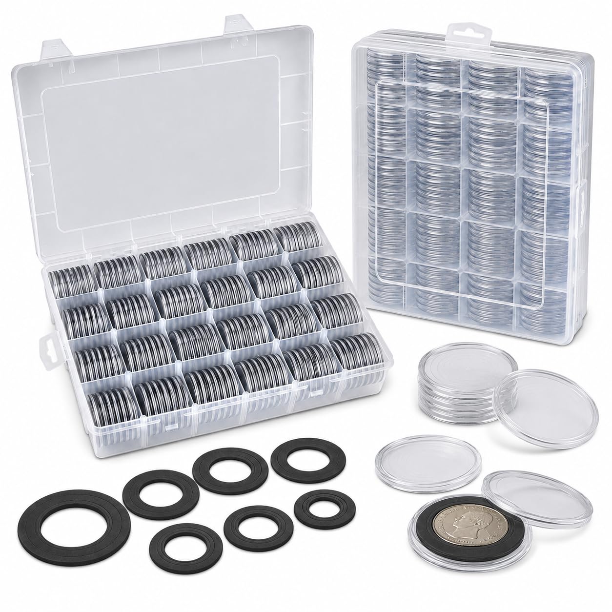 FULLCASE Coin Capsules for Collectors, 168-Piece Storage Case,Fits 20-46mm