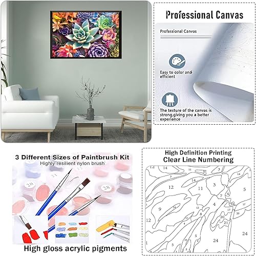 Miniatura 5 de Aestalrcus Pintura por números grande para adultos, suculenta acrílica para adultos, kits de pintura por números sobre lienzo, 16 x 24 pulgadas,