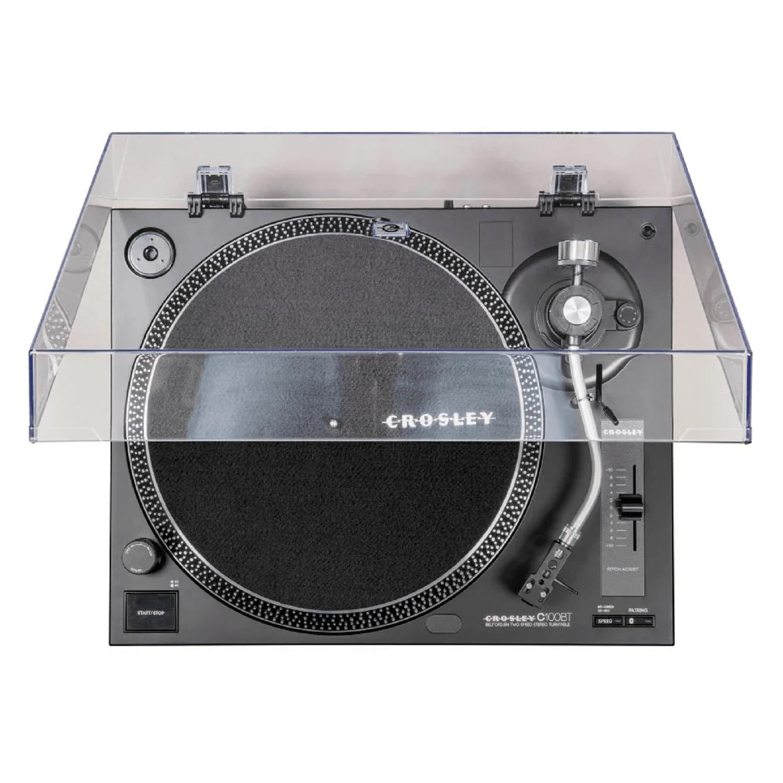 Crosley Giradischi C100BT - Lettore in vinile a 2 velocità, giradischi domestici per dischi in vinile, giradischi Bluetooth out, preamplificatore integrato, cartuccia audio-technica, nero