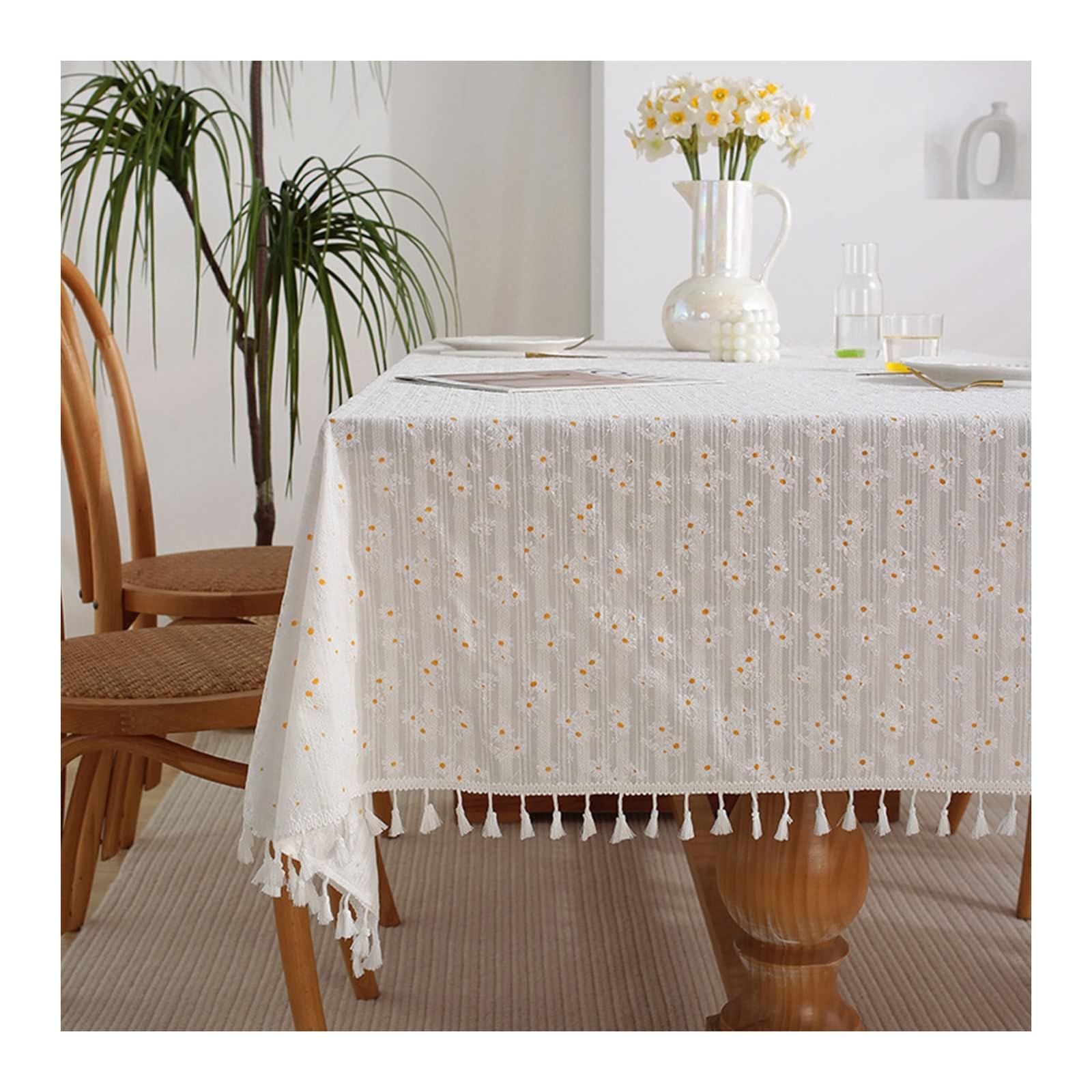 Nappe élégante beige et blanc en coton lin de qualité