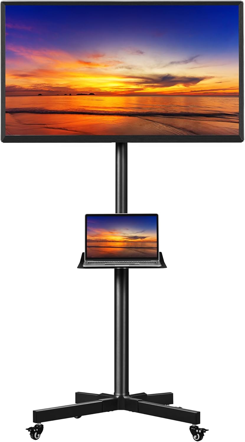 Yaheetech Rolling TV Stand for 23-60 inch Screens Mobile TV Cart with Lockable Wheels Universal Floor TV Stand, Outdoors Height Adjustable TV Trolley with Storage Shelf, Max VESA 400x400mm, Black