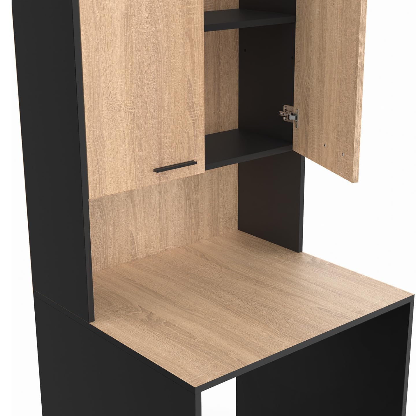 IDMarket - Meuble Dessus de Machine à Laver Wallis avec Placard Noir et Bois façon hêtre