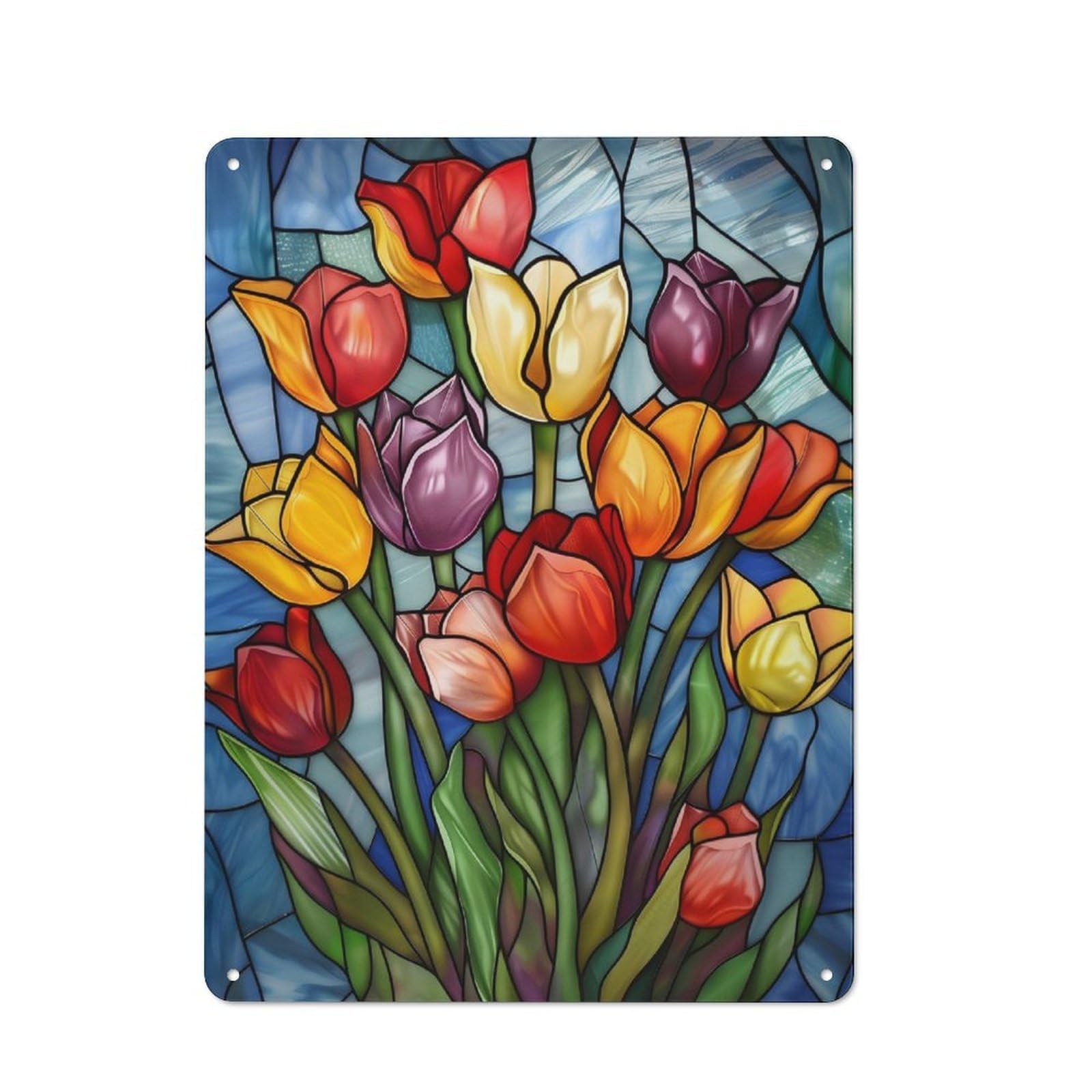 Junmoney Vibrant Tulip Bouquet Vintage-Inspired Tin Sign 40X30cm For Garage Or Workshop, For Garage, Workshop And Man Cave Decoration