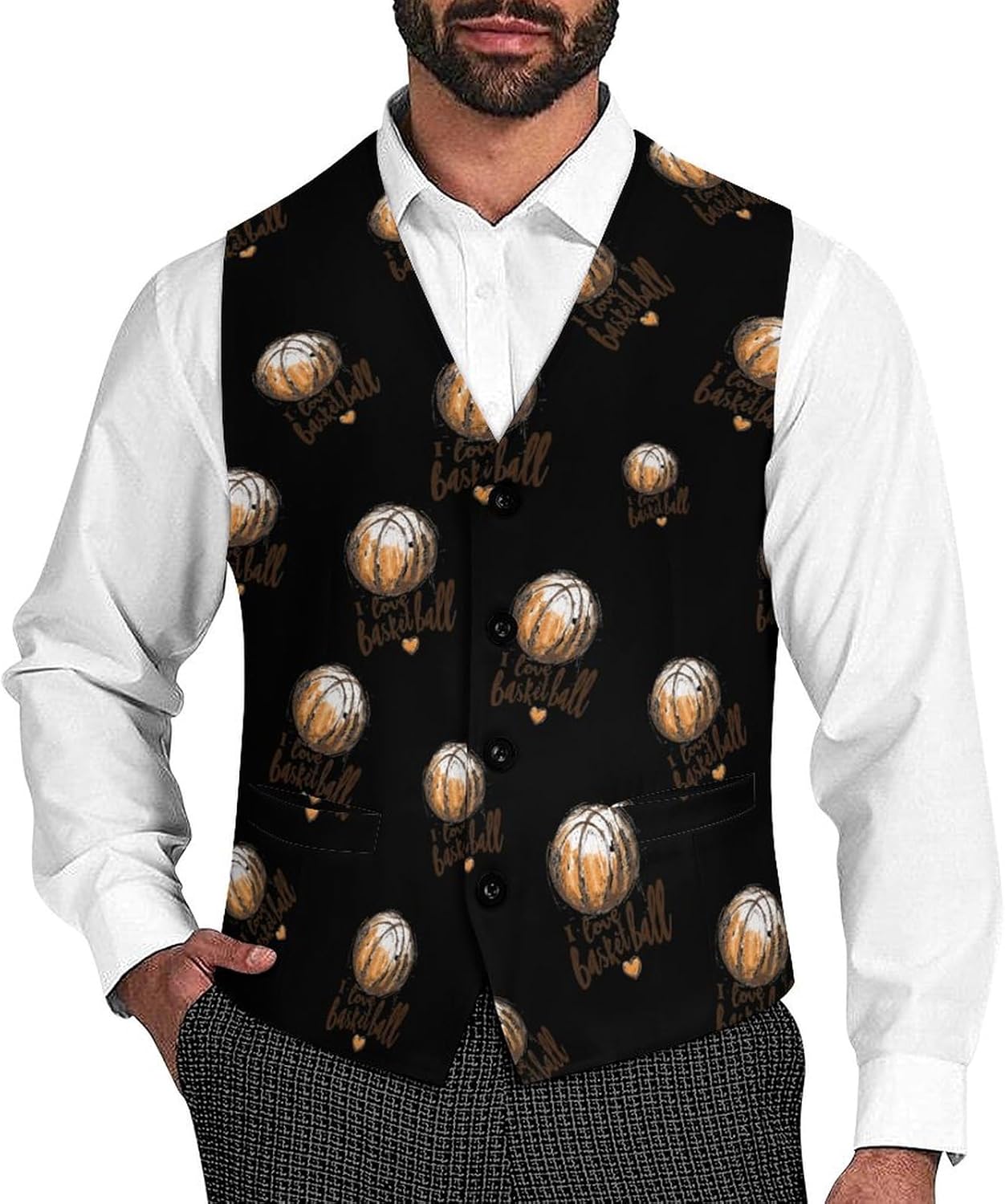 I Love Basketball Men's Suit Vest Casual Formal Dress Vests Business Waistcoat
