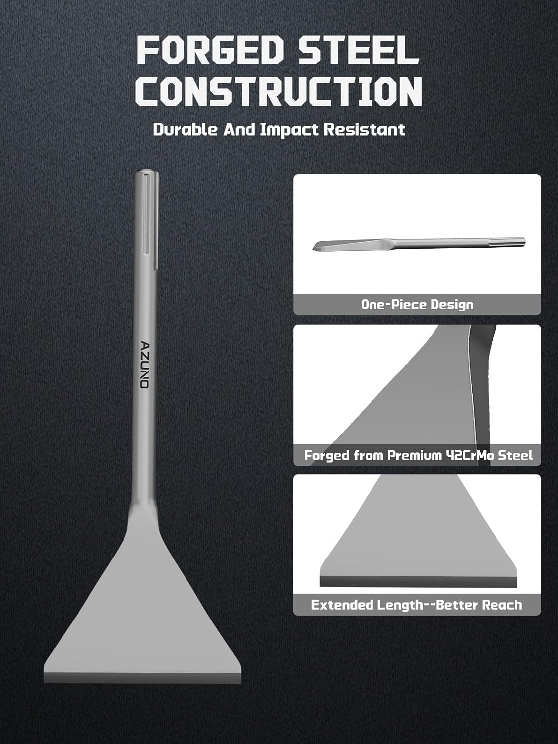 AZUNO SDS Max Chisel 6" x 15" – Wide Thinset & Tile Removal Chisel Bit for SDS-Max Jack Hammer, Heavy Duty Steel Flat Shovel Bit for Removing Tile, Mortar, Concrete & Flooring
