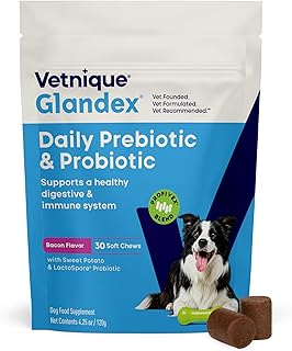 Vetnique Glandex Dog Probiotic Chews, Daily Probiotics for Dogs 5 Strains, Prebiotics & Digestive Enzymes for Gut & Immune Health, Vet Formulated for Occasional Diarrhea (30ct Chews, Probiotic Chews)