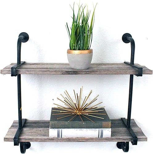 BARNWOODUSA Estante de madera rústico con 2 tablones, repisa de pared de granja, gris envejecido natural