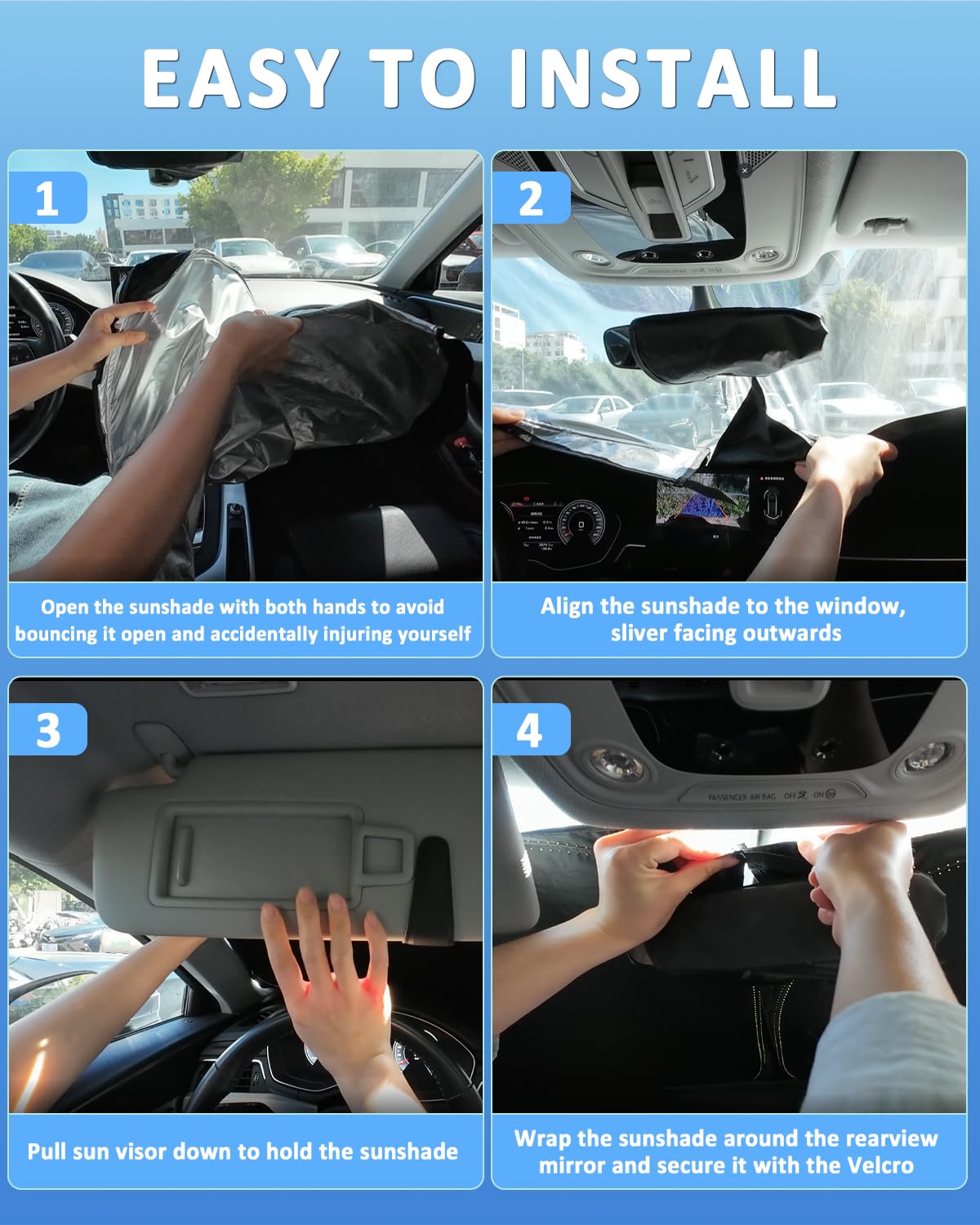 Parasole per parabrezza per Honda CR-V CRV 2023-2024, 4 strati parasole anteriore su misura CRV CR-V visiera parasole retrattile 240T blocca i raggi UV accessori per auto | Parasole pieghevole per finestrino anteriore a 4 strati, in CR-V, in tessuto 240T,