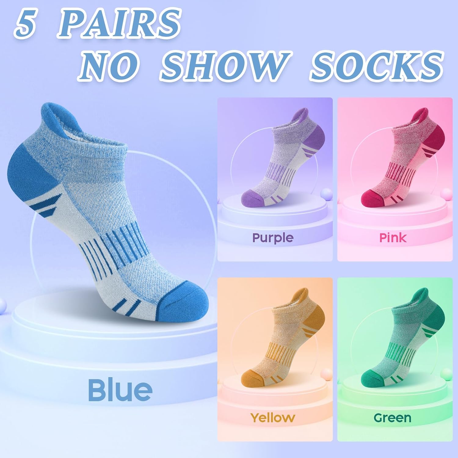 YSense Ankle Socks for Women Men, Thick Cushioned Running Athletic Cotton Socks with Moisture Wicking Low Cut No Show - Image 3