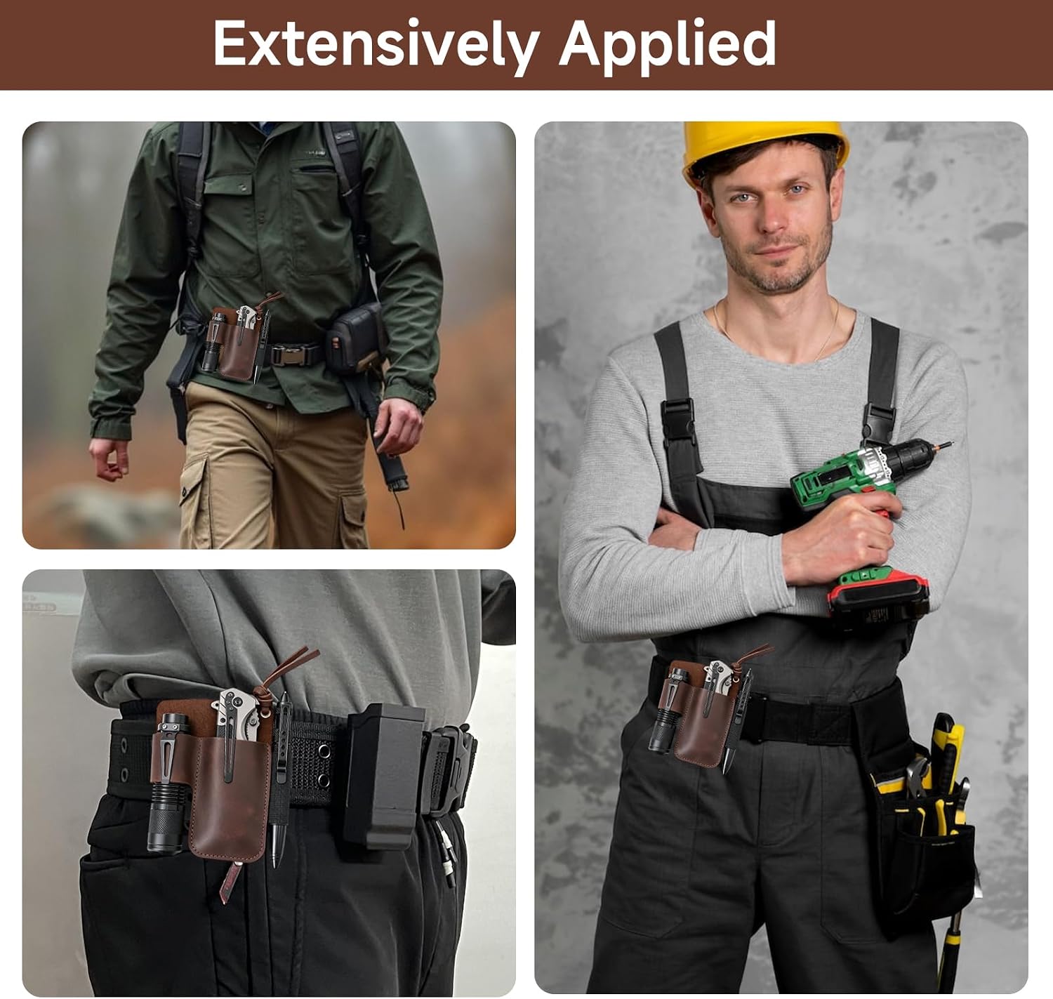 Leather Pocket Organizer, EDC Multitool Pouch with Pen Loop and Belt Loop, Small Tool Sheath for Knife Flashlight, Handmade Leather Pocket Holster for Men