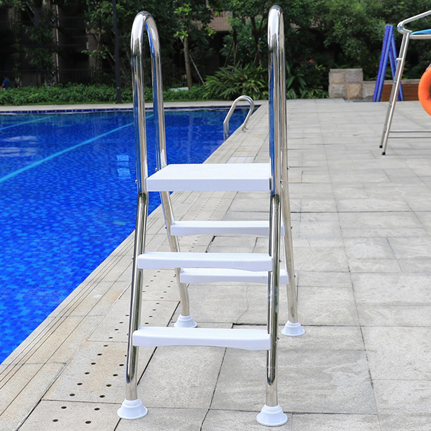 304 Stainless Steel Above Ground Swimming Pool Ladder - Metal Pool Steps Accessory for Pools, Easy Access for Swimmers (3 Steps)