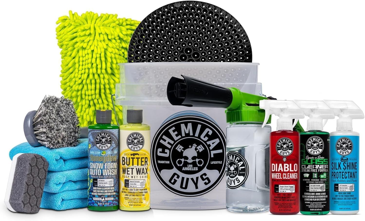 Chemical Guys Car Wash Kit 14-Pc Arsenal Builder - with Foam Blaster, Wash Bucket, Towels, Applicators, and 16 oz Soaps, Waxes, and Cleaners - Complete Car Detailing Gift Set, Works with Garden Hose 8