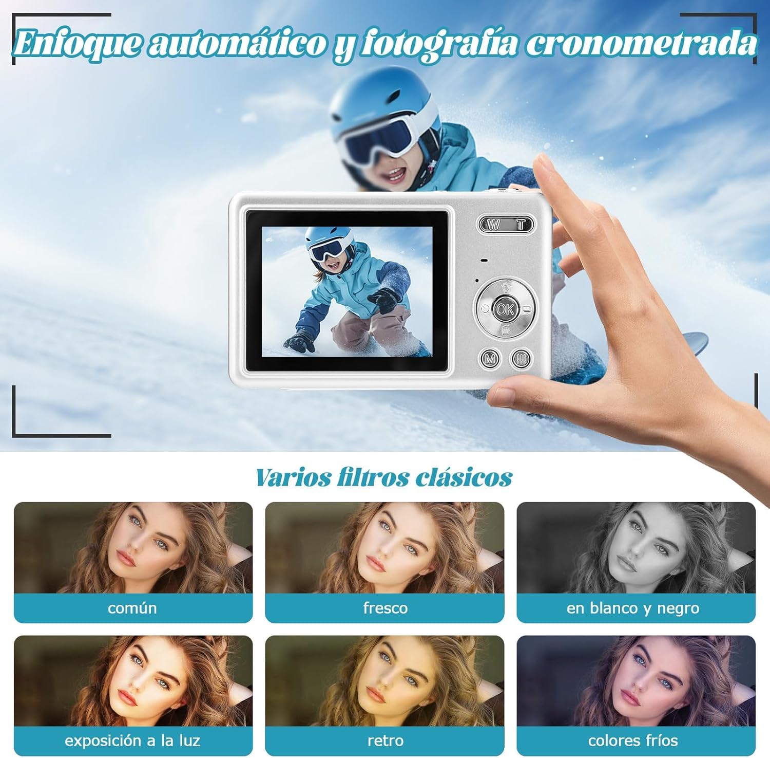 Cámara digital – 1080P FHD 44MP con pantalla LCD de 2.4 pulgadas, cámara de fotos compacta portátil con tarjeta SD de 32 GB, zoom digital de 16X para niños, adolescentes, estudiantes, principiantes