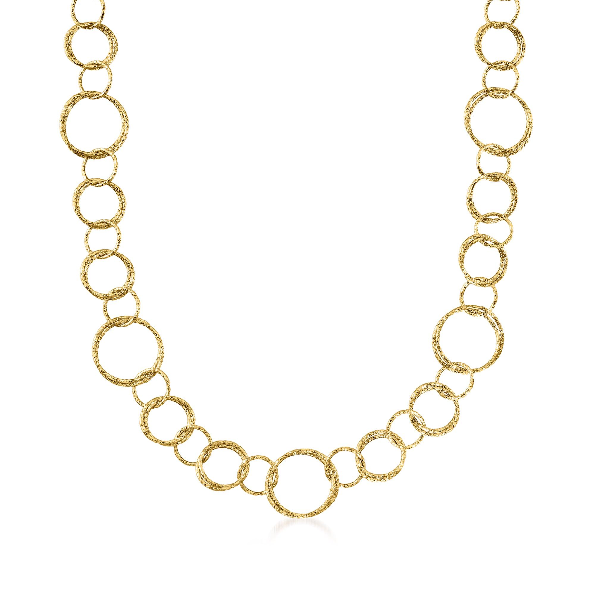 Ross-Simons Italian 18kt Yellow Gold Long Textured Circle-Link Necklace