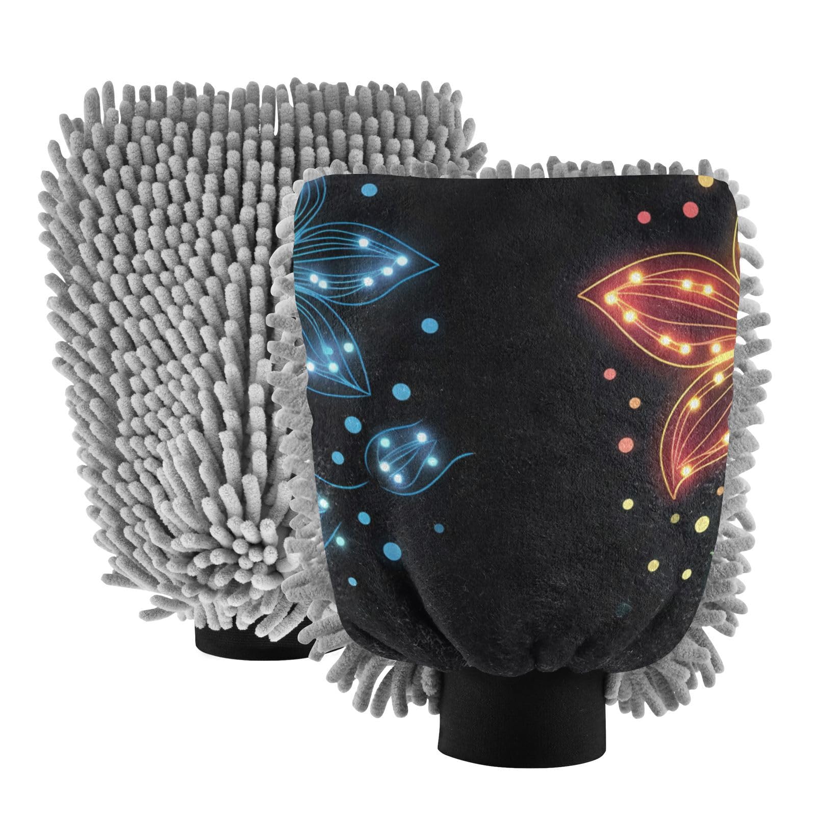 IOACIY Absorbent Microfiber Car Wash Drying Mitts, 2 Pack, Scratch-Free & Lint-Free, Rich Foam, Highly Absorbent, Double Sided, Wash Mitt Perfect for Car Washing, M, Flower (21)