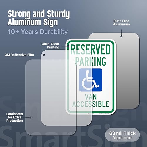 Miniatura 2 de SmartSign Letrero metálico de estacionamiento para discapacitados, de 18 x 12 pulgadas, aluminio de 63 mil, material reflectante laminado de grado