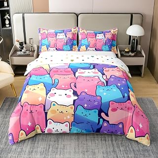 Colorful cartoon cat twin duvet cover set