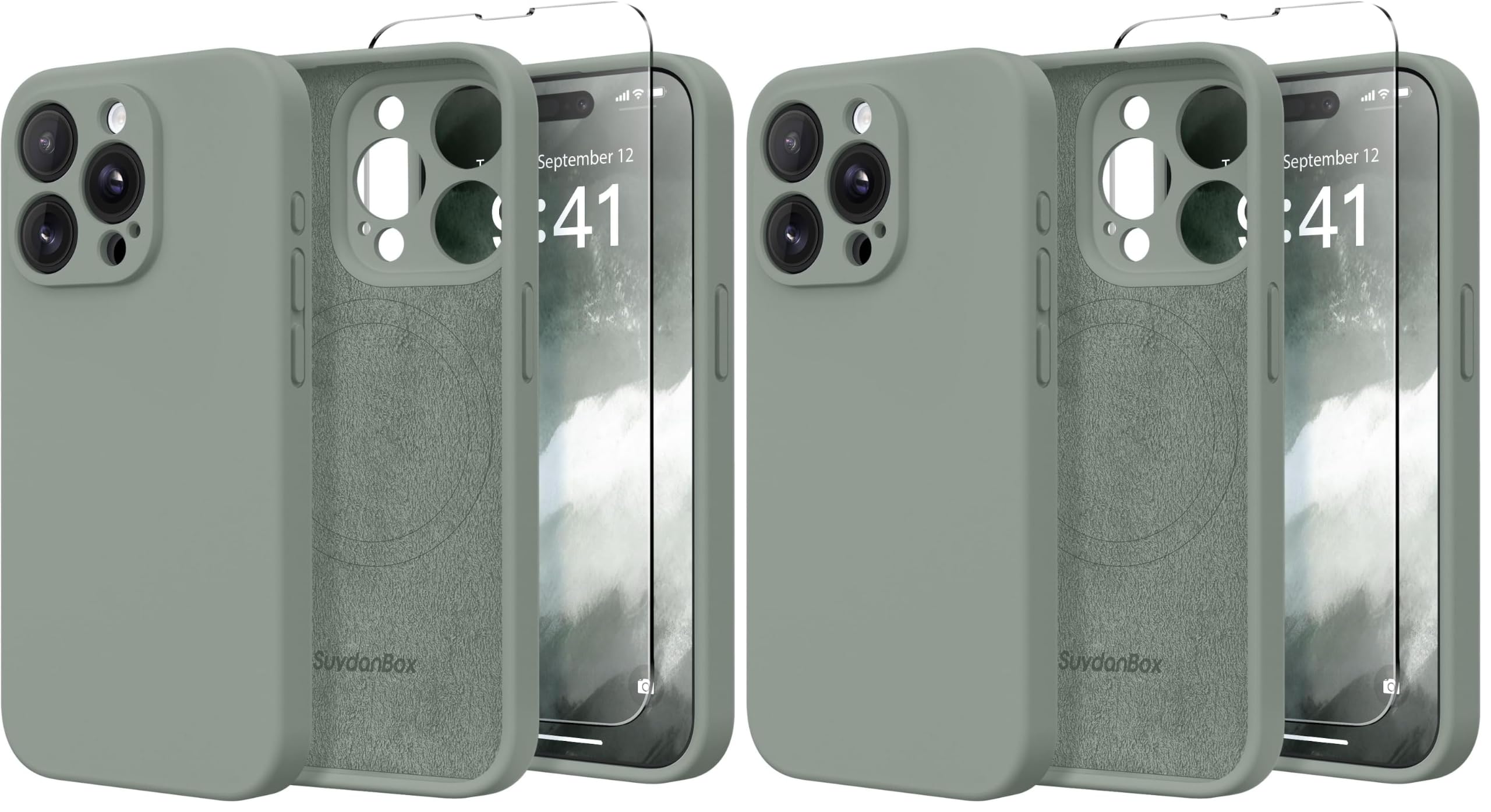Magnetic for iPhone 13 Pro Case, Compatible with MagSafe, [Full Camera Protection][Screen Protector] Silicone Shockproof Protective Phone Case for iPhone 13 Pro 6.1", Calke Green (Pack of 2)