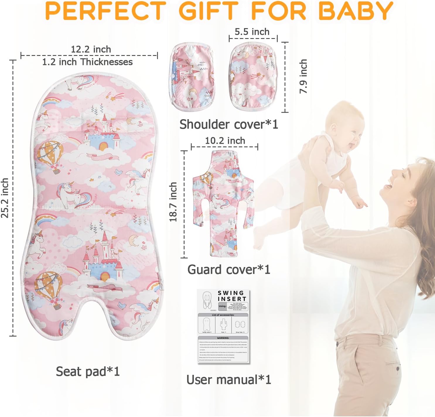 Toddler Swing Cushion - FEISIKE Outdoor Baby Swing Seat Insert Pad with Strap Covers, Compatible with Outside Infant Swings for Toddlers Age 1-3, Detachable and Washable(Swing Not Included)