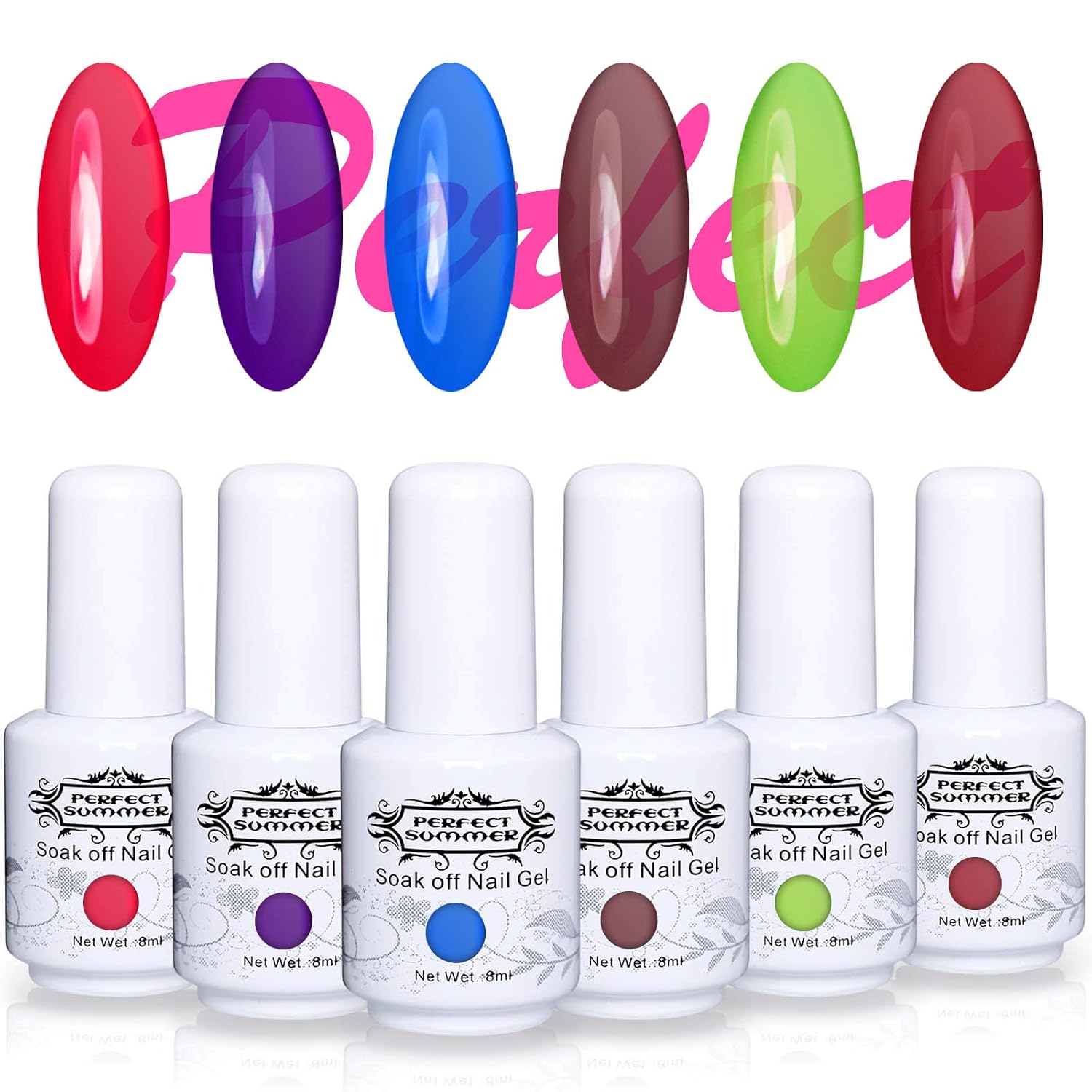 Perfect Summer 6PCS Soak Off UV Gel Glass Polish Translucent Jelly Look 8ML Clear Color Nail Gel Polish Manicure Kit 048