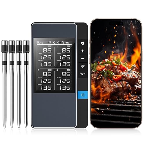 Termómetro inteligente inalámbrico Bluetooth para carne, control de monitoreo en tiempo real, termómetro digital con aplicación inteligente, 4