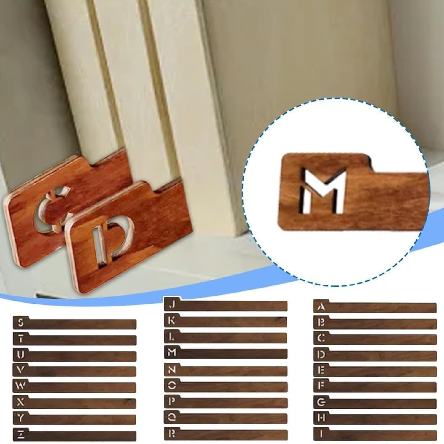 Divisori per Dischi, Divisori per Dischi in Legno, Divisori Alfabetici per Dischi in Vinile A-z, 26 Portadischi, Organizer, 1 Set / 52 Pieces