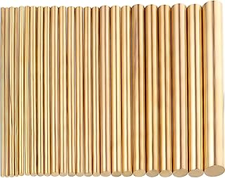 Hotop 24 Pcs Brass Pin for Knife Handles Round Brass Rods Assorted Diameter 1.5-8 mm for 100 mm Length Lathe Bar Rod Stock for Knife Making Drift Punches Shaft DIY Craft Model Plane Ship Car
