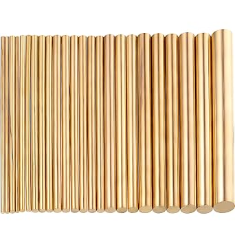 Hotop 24 Pcs Brass Pin for Knife Handles Round Brass Rods Assorted Diameter 1.5-8 mm for 100 mm Length Dowel Rivet Lathe Bar Rod Stock for Knife Making Drift Punches Shaft DIY Craft Model Plane Ship
