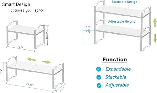 Vista 21 de Expandable Shelf for Cabinet Organizer Adjustable Stackable Spice Rack at Kitchen and Bathroom More, Counter Countertop Cupboard Organization Pantry
